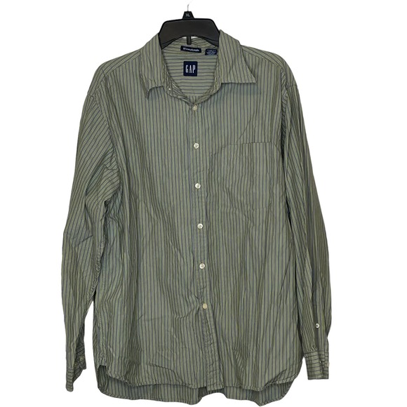 Gap 80's Two Ply Poplin Button Up Shirt Longsleeve Striped 100% Cotton Men Large - Picture 1 of 8